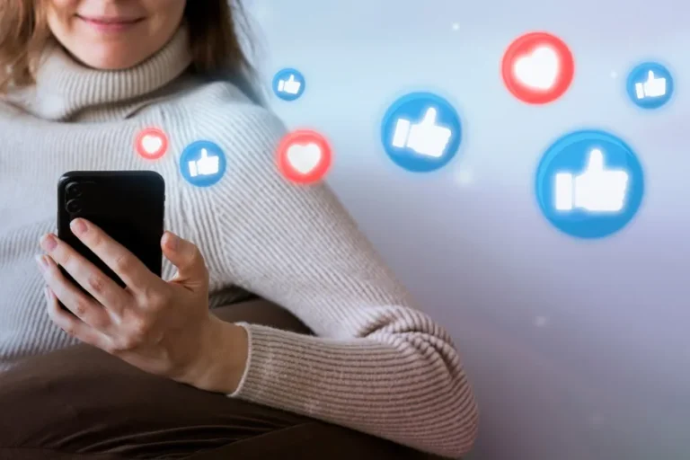 woman reaching with social media